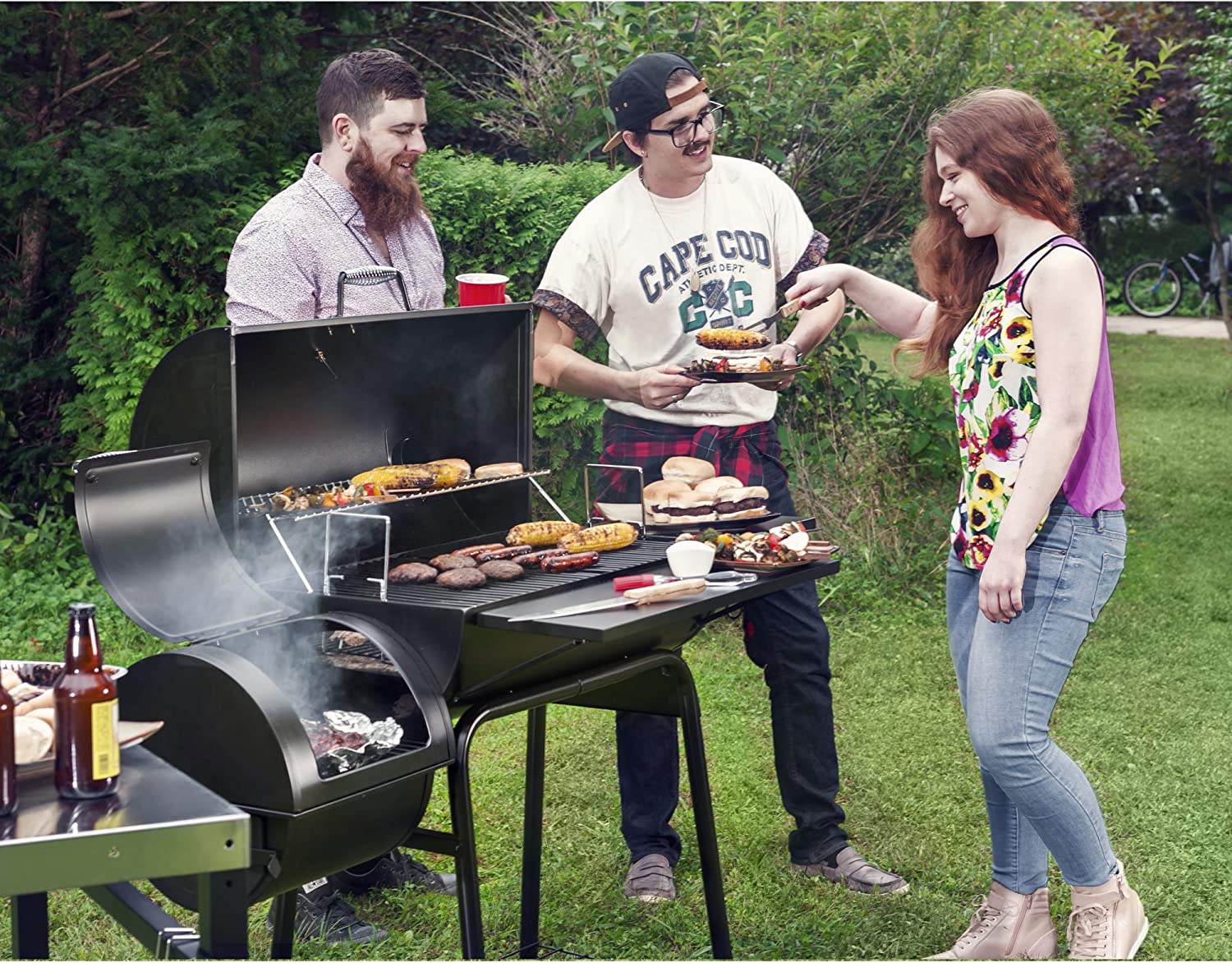 Royal Gourmet CC1830SC Charcoal Grill Offset Smoker with Cover, 811 Square Inches, Black, Outdoor Camping