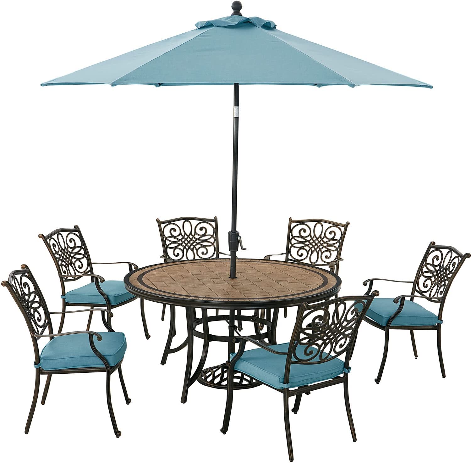 Hanover Monaco 5-Piece Fire Pit Chat Set Outdoor Furniture, Tan