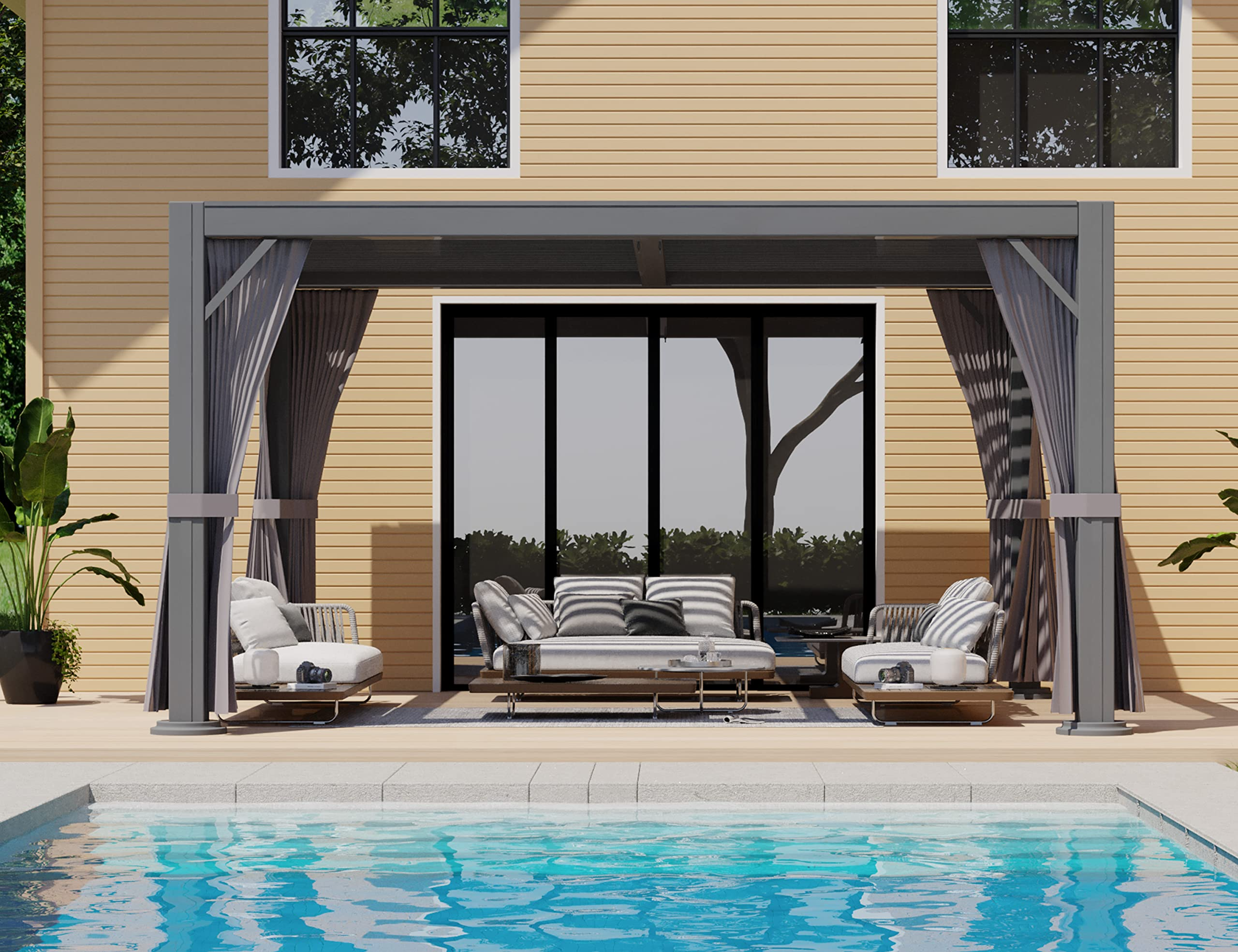 【Home&Garden】Outdoor Louvered Pergola 10'x13' Adjustable Metal Roof Hardtop Gazebo